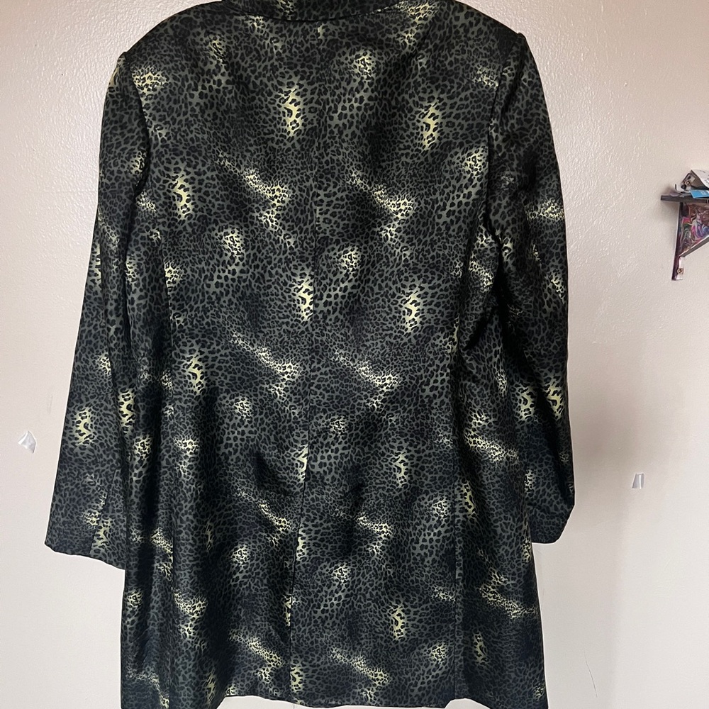 D Studio Jacket Midi 100% Silk Women’s Size 14 Green Black 100% Silk Pockets LS - Picture 3 of 5